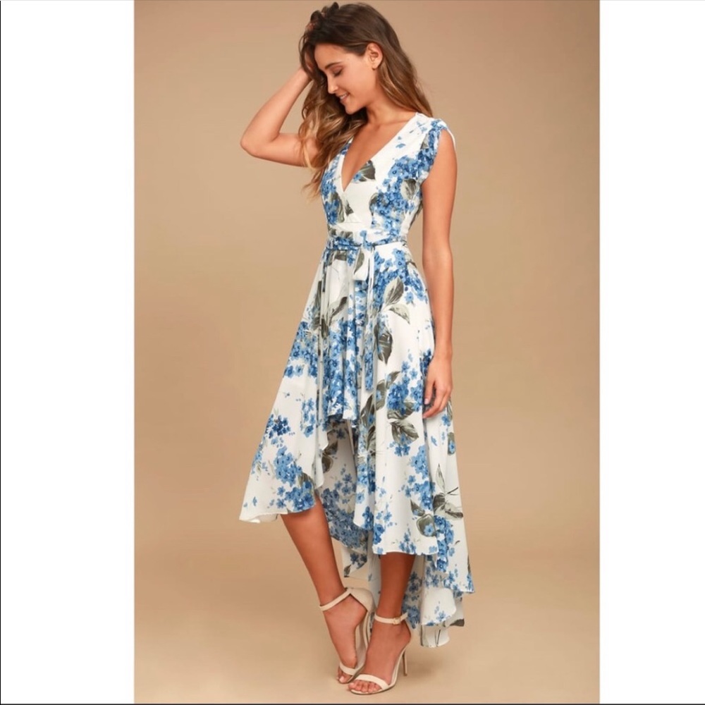 Lulus White Floral Print High-Low Dress size medium NWT